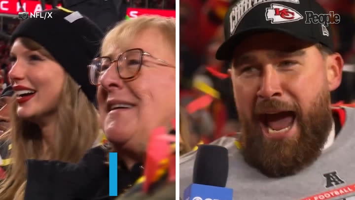 Taylor Swift Laughs and Cheers as Travis Kelce Sings 'Make a Little Love' After Clinching Super Bowl Spot