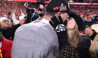 Taylor Swift and Travis Kelce Share Kisses on the Field as They Celebrate Chiefs Making Super Bowl